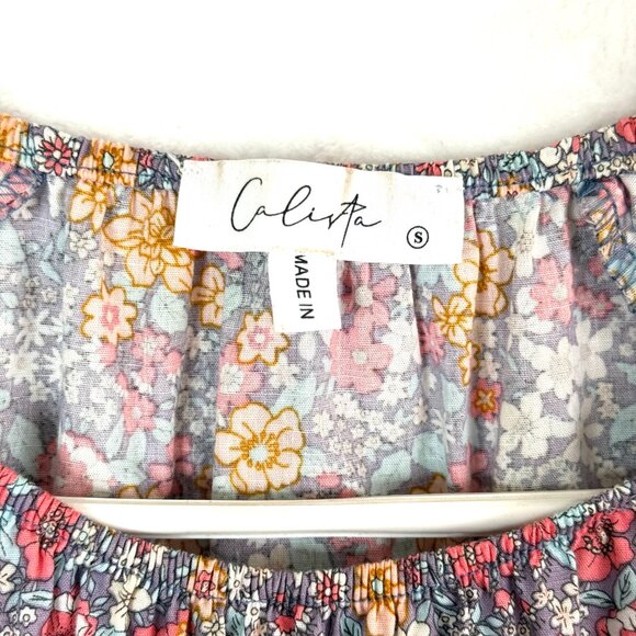 Calista Dakota Midi Poplin Tiered Dress Womens S Purple Micro Floral Cottage - Picture 2 of 10